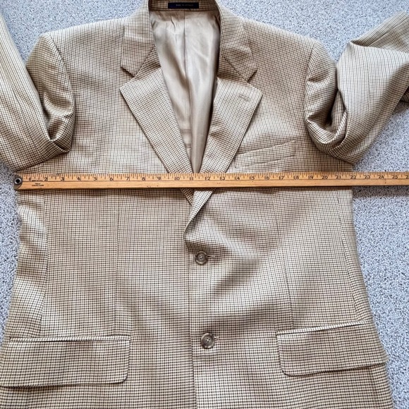 Club Room Houndstooth Blazer 42R Silk Wool Cashmere Sport Coat Tan - Picture 10 of 16